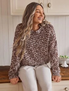 Louniche Casual Snowflake Pattern Brown Long Sleeve Sweater For Women, Autumn/Winter - Brown - View 5