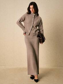 Poéselle Women's Casual Minimalist Turtleneck Sweater And Skirt 2 Pieces Set, Autumn/Winter,Brown Sweater ,Casual Sets For Women, Cozy Fall Layer,Women's Winter Sweater,Vintage Knitwear, Neutral Knit Top,Soft Knit ,Casual Sweater,Casual Outfit For Women,New Year Outfit ,Elegant Women,Fall/Winter,Cozy Fall And Winter Clothes For Women