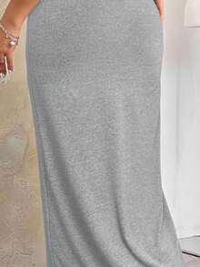 SHEIN EZwear 浅灰色长款紧身大码半身裙 - 淺灰色 - 查看 6