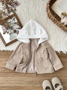 SHEIN Baby Girl Autumn&Winter Coat Casual Style Thicker And Warmer Jacket Fall - Khaki - View 4