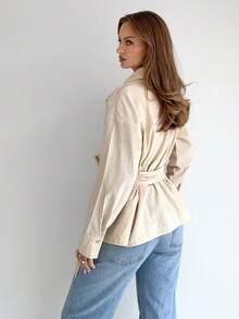 Siren Gaze Áo sơ mi nữ thắt eo bằng vải cotton, Bộ sưu tập mùa thu mới - Màu be - Xem 2