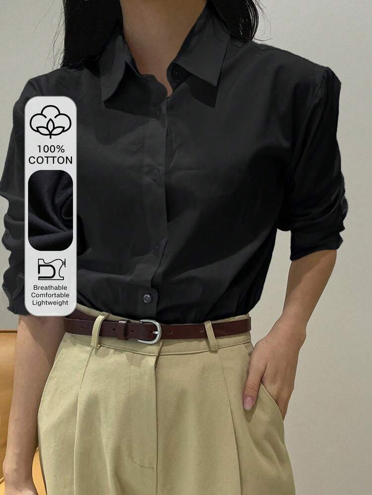 Women's Casual Cotton Blouse, Suitable For Office Commute Long Sleeve Top