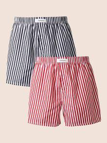 Manfinity Underwear&Sleepwear Basics 2pcs/Set Plus Size Men's Striped Airy Pants - Multicolor - View 1