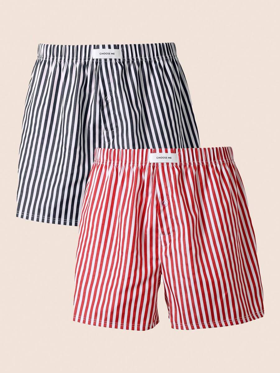 Manfinity Underwear&Sleepwear Basics 2pcs/Set Plus Size Men's Striped Airy Pants - Multicolor - View 1