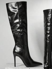 SHUZIA 女士迷人性感尖头细高跟靴，黑色 - 黑色 - 查看 5