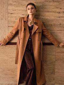 MOTF PREMIUM DOUBLE BREASTED BELTED TRENCH COAT - Rust Brown - View 10