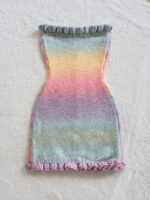 Soleia Comfortable Fitted Cardigan Ombre Color Dress With Button & Ruffle Hem, For Vacation - Multicolor - View 2