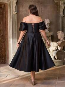 Aureia فستان أنيق وفاخر بأكمام مبالغ فيها وتفاصيل دانتيل على الكتف مع تنورة على شكل حرف A، مناسب للسهرات المسائية والمناسبات الخاصة كالمواعيد والعطلات والزفاف والتخرج والحفلات الراقصة