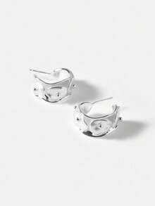 MOTF PREMIUM C-SHAPE BEADED EARRINGS - Silver - View 7