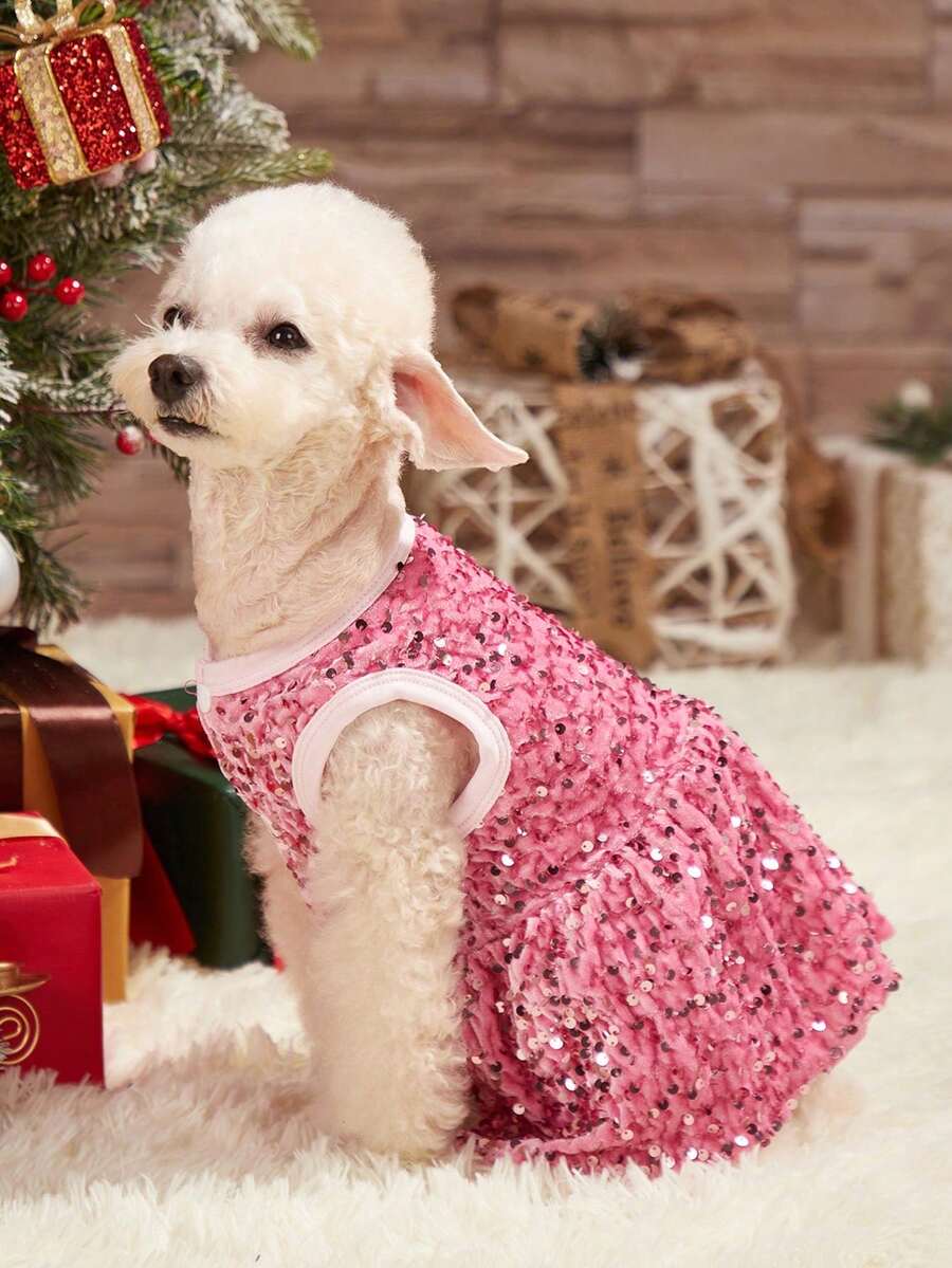PETSIN Pink Sequin Princess Dress For Cats/Dogs, Christmas Party Pet Costume - Pink - View 1