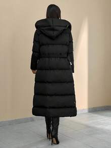 CLARA VERO Belt DETAILED FUR ADDED LONG WINTERCOAT - Black - View 2