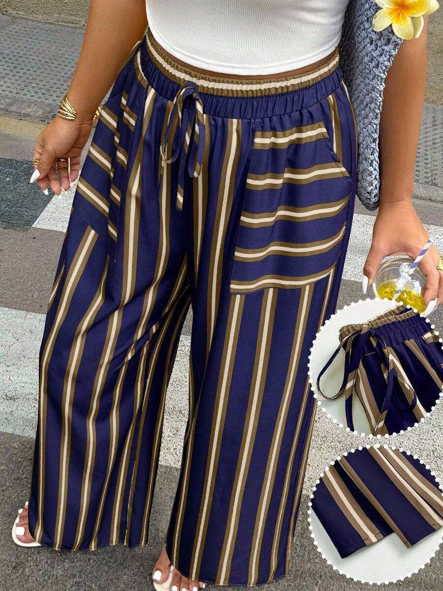 Flirla Women's Striped Print Pants, Random Print