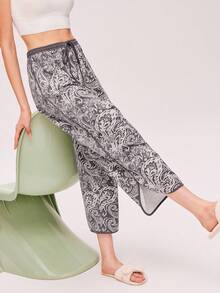 LUVLETTE 女士节日睡衣棉质滚边装饰双口袋可作为家居服裤子休闲透气裤内衣外套