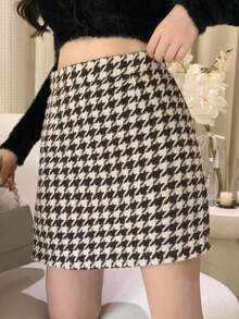 DAZY Váy mini họa tiết răng sói thanh lịch, thích hợp mặc hàng ngày cho mùa đông - màu đen - Xem 2