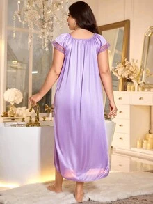 MuseNap CURVE Váy ngủ Pijama cổ vuông đính nơ cỡ lớn, Moo Moo - Màu tím - Xem 2