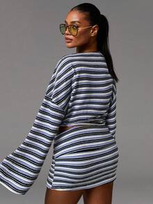 Athîral Women's Casual Sexy Commuter Striped Print Bodycon Mini Skirt, Summer - Multicolor - View 2