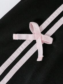 SHEIN 青少年女孩百搭街头篮球服宽松蝴蝶结领撞色T恤+喇叭裤套装 - 彩色 - 查看 6