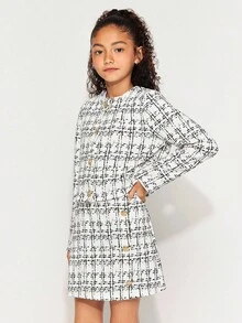 Radiana Conjunto de chaqueta de manga larga y minifalda ajustado de estilo urbano elegante para niñas preadolescentes, NOVA Shop