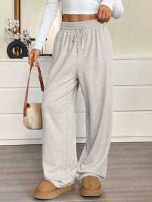 SHEIN EZwear Women's Casual Drawstring Waist Loose Khaki Sweatpants, Summer Business Casual Woman,Cargo Pants Graduation,Back To School Outfits,Graduation,Teacher Outfits For Women,Back To School