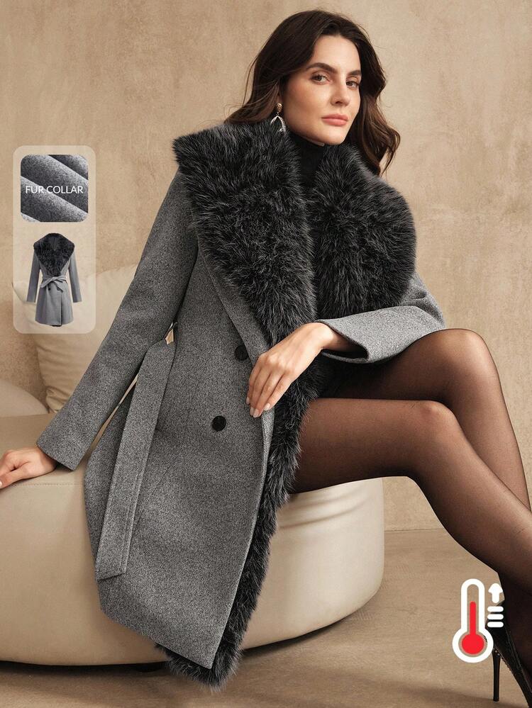 Casaco de Lã Elegante Cinza de Chegada Recente para Mulheres, Outono/Inverno