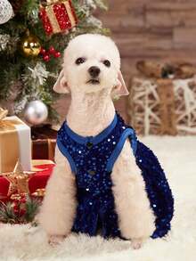 PETSIN Purple Sequin Princess Dress For Cats And Dogs, Christmas Party Sparkling Costume Pet Dress - Blue - View 6