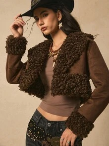 Easelle Faux Fur Coat Fur Gray Autumn Winter Coat Outerwear Fur Coat Teddy Fur Coat Brown Retro Nomadic Casual Autumn Winter 2025 Brown Suede - Mocha Brown - View 4