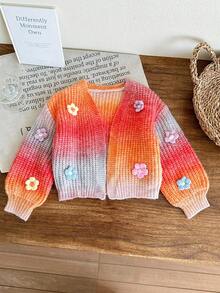SHEIN LMoss Kids Cardigan ample décontracté avec fleurs 3D blocs de couleurs pour jeune fille, vêtements d'automne et d'hiver pour fille - Multicolore - Voir 6