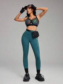 Innovista 女士时尚豹纹镂空交叉运动文胸 - 黑色 - 查看 8