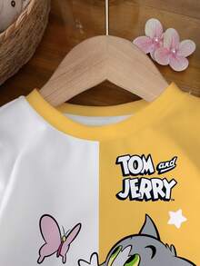 TOM & JERRY X SHEIN Baby Girl Casual Colorblock Cartoon Pattern Crew Neck Sweatshirt, Autumn Fall Winter - White - View 4