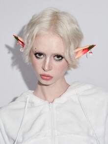 ROMWE Grunge Punk 1 Pair Halloween Green Grass Hanging Mushroom Flower Party Fake Ears - Multicolor - View 5