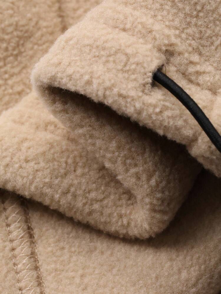 Men's Thermal-Lined Letter Embroidered Sherpa Khaki Pajama Set, Autumn/Winter, Fall Clothes