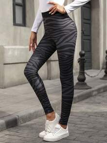 EMERY ROSE 女士修身休闲斑马纹紧身裤，适合日常外出和锻炼 - 彩色 - 查看 9