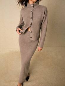 Poéselle Women's Casual Minimalist Turtleneck Sweater And Skirt 2 Pieces Set, Autumn/Winter,Brown Sweater ,Casual Sets For Women, Cozy Fall Layer,Women's Winter Sweater,Vintage Knitwear, Neutral Knit Top,Soft Knit ,Casual Sweater,Casual Outfit For Women,New Year Outfit ,Elegant Women,Fall/Winter,Cozy Fall And Winter Clothes For Women