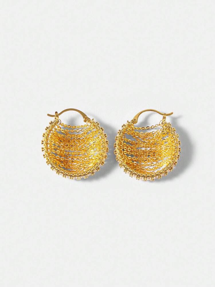 1 PAIR 18K GOLD PLATED CHAIN STYLE FASHION HOOP EARRINGS