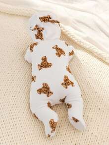 Cozy Pixies 新生男宝宝卡通熊耳连帽长袖连体衣，加厚抓绒，冬季万圣节服装，冬季婴儿连帽睡衣，婴儿动物服装，婴儿熊套装，婴儿保暖连体衣，秋季婴儿熊装 - 彩色 - 查看 2