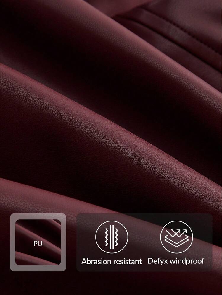 Women's Fashionable & Elegant Motorcycle Jacket, Short Style, Burgundy Color, Suitable For Autumn/Winter And Halloween