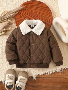 SHEIN Playful Pals Baby Boy Brown Casual Solid Color Loose Fit Jacket, Suitable For Outdoor Play, Home Leisure, And Daily Wear, Autumn/Winter Baby Boy Jacket Baby Boy Coat Brown Jacket Sherpa Collar Jacket Quilted Jacket Brown Jacket Baby Boy Brown Jacket Baby Boy Winter Coat Fall