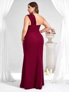 Coutiva 大码女式水钻装饰无袖褶皱优雅正式晚礼服 - 紅色 - 查看 3