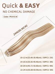 50 股微环接发真人发 P6/613# 渐变棕色至漂白金色微珠接发超顺滑超柔软丝滑直发微环健康人发接发适合女性