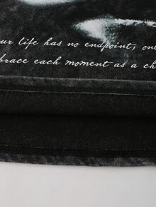 ROMWE MEN Grunge Punk Áo thun nam in họa tiết, dáng rộng, dáng croptop, mùa thu - màu đen - Xem 4