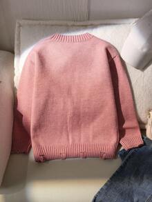 少女宽松休闲针织毛衣，圆领提花星星图案套头衫，长袖针织上衣，时尚，秋冬 - 粉色 - 查看 3