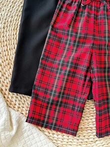 2pcs Baby Girl Cute Casual Knit Plaid Elastic Waist Pants Fall Winter - Multicolor - View 5