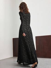 Ontre 2026春夏蕾丝连衣裙，优雅简约设计，黑色，修身剪裁，舒适蕾丝面料，休闲翻领，适合工作、日常穿着、度假、派对、婚礼宾客等多种场合，质感面料，时尚畅销女士长裙 - 黑色 - 查看 4