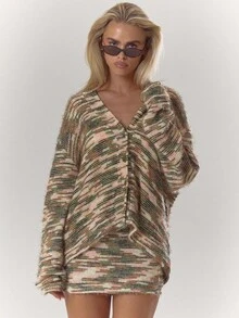 MUSERA Textured Button Long Sleeve Oversized Cardigan Cosy Cute Casual Coffee Club Winter Evening Elegant - Multicolor - View 4