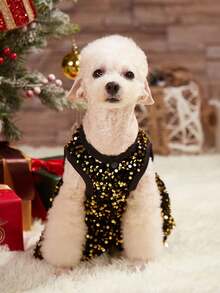 PETSIN 圣诞节黑色和金色闪光公主裙、宠物狗和猫派对服装 - 黑色 - 查看 4