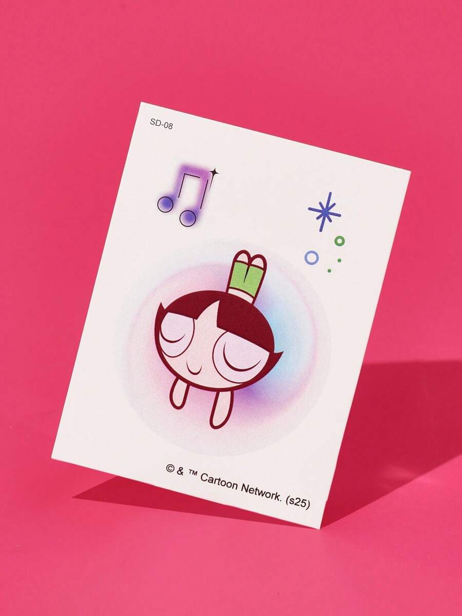 FanGlow THE POWERPUFF GIRLS X SHEIN 毛茛1片装彩色卡通纹身贴适用于肩颈锁骨手臂人体艺术临时防水仿真纹身贴 - 彩色 - 查看 1