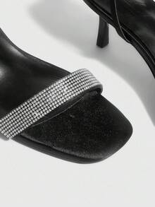 CUCCOO SZL Giày cao gót mũi nhọn bằng vải satin đen đính đá lấp lánh màu bạc, thời trang gợi cảm thanh lịch cho tiệc tùng và hộp đêm - màu đen - Xem 6