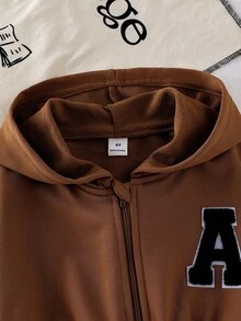 Sparklyn 女孩休闲日常运动棕色长袖连帽拉链连体裤，舒适腰部抽绳简约连体裤，秋季