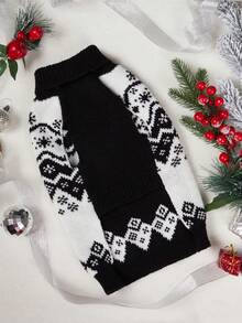 PETSIN 1pc Christmas Pet Cat Dog Universal Green Diamond Grid Elk Snowflake Cute Pattern Jacquard Knitted Elastic Comfortable Dog Christmas Sweater