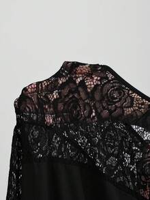 SHEIN CURVE+ Váy dài tay buộc dây phía trước màu đen tương phản phong cách Punk Halloween cỡ lớn/Mùa thu/Mùa đông - Nhiều màu - Xem 7